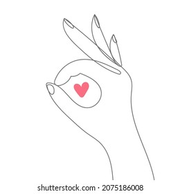 Signo de mano correcto, gesto, ilustración del vector de arte de línea continua