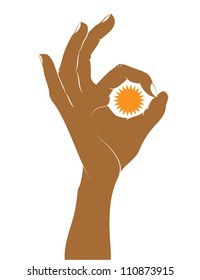 Hand sign ok . Vector silhouette.