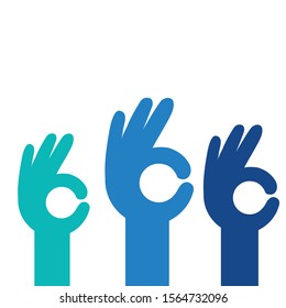 Hand sign ok voting crowd people. Communication gestures concept. Vector illustration isolated on color flat design background