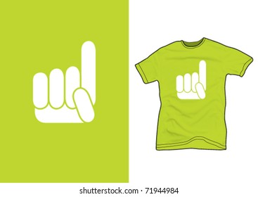 Hand sign on a green shirt