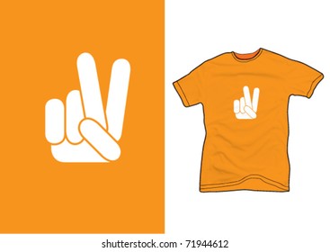 Hand sign on a orange shirt