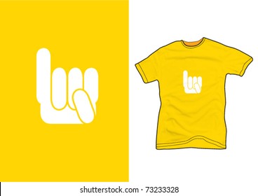 Hand sign on a yellow shirt