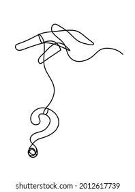 Hand with sign of question mark as line drawing on the white background. Vector