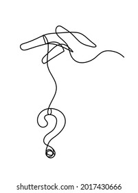 Hand with sign of question mark as line drawing on the white background. Vector
