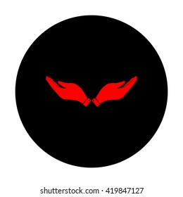 Hand sign. Red vector icon