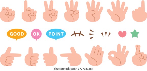 Hand sign, rock-paper-scissors, illustration set