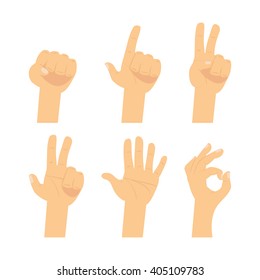 Hand sign set.  Flat finger symbol isolated on white background. 