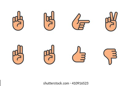 Hand sign set. Flat style