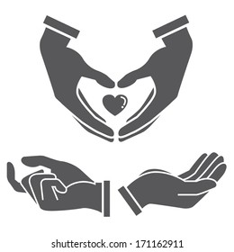 hand sign set, hand holding heart