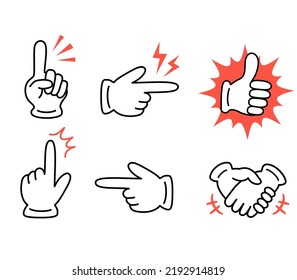 Hand sign set with pointing and nice mark