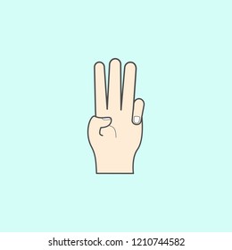 hand sign show three colored outline icon. One of the collection icons for websites, web design, mobile app