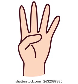 Hand sign showing number 4 in Chinese counting system, represented by raising four fingers. Common nonverbal communication tool in Mandarin language