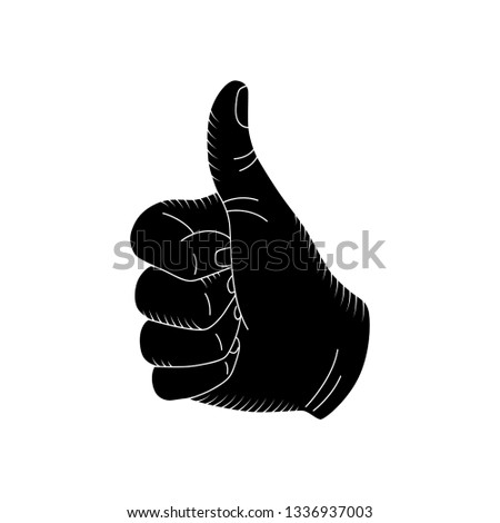 Hand sign in sketch style. Vector hand vintage icon with a thumb up symbol super. Vintage hand cool. A hand showing symbol Like. 
