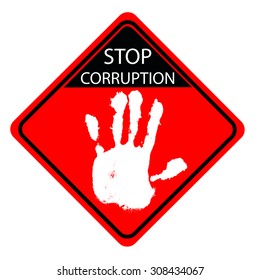 Hand In Sign Stop Corruption, isolated on white
