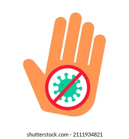Hand with a sign Stop virus, protect from the virus. Coronavirus, virus spread protection and flu prevention. Flat vector illustration