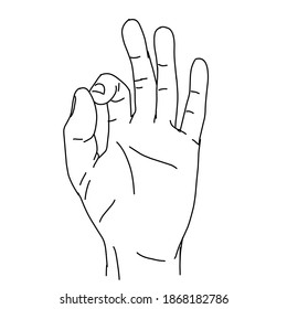 Hand sign symbol gesture in doodle hand drawn outline style isolated on white. vector illustration 