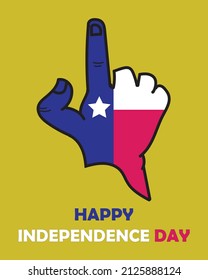 Hand sign with Texas Map on the back and celebration word to celebrate Texas Independence Day. suitable for greeting card clipart design, celebration content graphic material, flyer, poster, etc