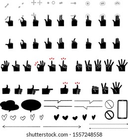 Hand sign, touch, vector icons set