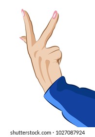 Hand sign ,victory sign , or peace sign. Vector color illustration isolated on a white background. For web, poster, info graphic.