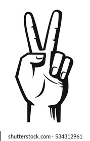 hand sign victory vector black illustration on white