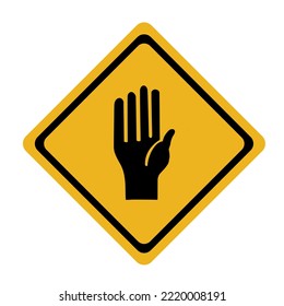 Hand sign warning you not to touch.black signs on a yellow background.Isolated vector illustration on a white background.
