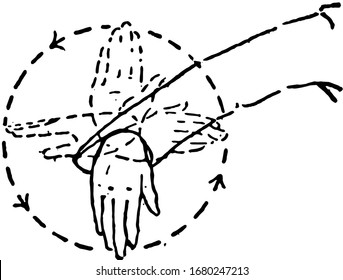 Hand signal Extend the arm horizontally toward the platoon leader, vintage line drawing or engraving illustration.
