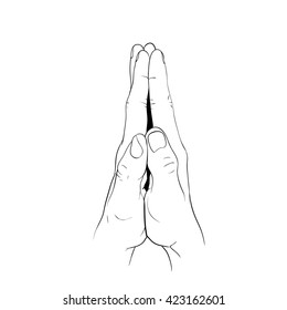 hand signal,put the palms of the hands together in salute no.2