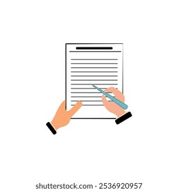 Hand signing contract icon. Flat color design document icon isolated. document file isolated icon illustration. Report icon. Flat design style. Education design element