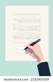 hand signing documents flat illustration, vector