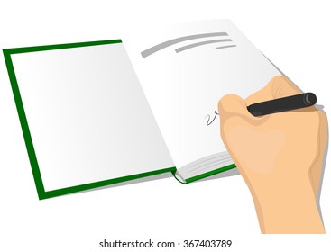 hand signing the first page of a hardcover