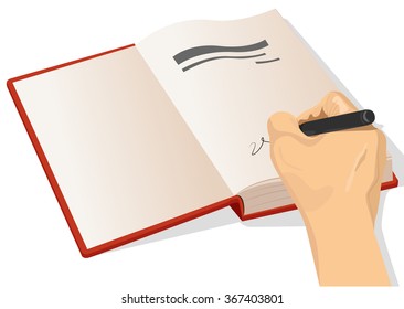 hand signing the first page of a hardcover