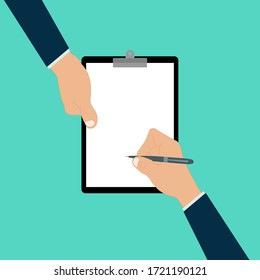 hand signing paper document pen blank paper vector illustration