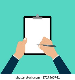 hand signing paper document pen blank paper vector illustration