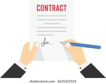 Hand signing paper document pen contract paper vector stock illustration


