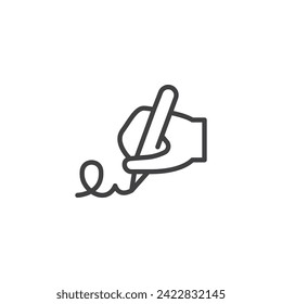 Hand signing with a pen line icon. linear style sign for mobile concept and web design. Hand Signature outline vector icon. Writing symbol, logo illustration. Vector graphics