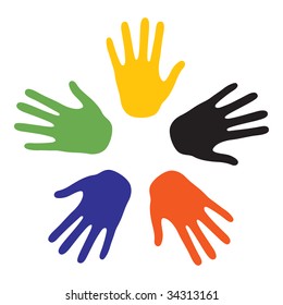 Hand signs with the colors of the five continents. Vector-Illustration