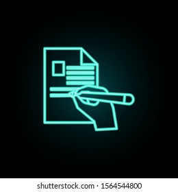 Hand signs a contract neon icon. Simple thin line, outline vector of banking icons for ui and ux, website or mobile application