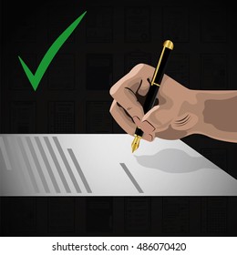 Hand signs the document vector illustration