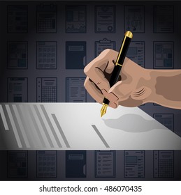 Hand signs the document vector illustration