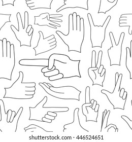 Hand signs icons set pattern