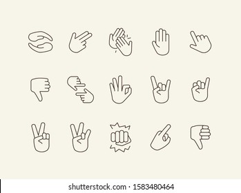 Hand signs line icon set. Gesturing isolated sign pack. Sign language concept. Vector illustration symbol elements for web design