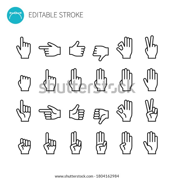 Hand Signs Line Icon\
Set