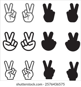 Hand signs , win sign, exclamatory signs, black sign, line art , two fingers sign, cross finger sign, vector illustartion , high resolution, finger  png, win png