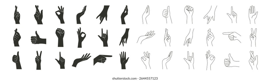 Hand Silhouette Collection. Vector Icons Set on Transparent Background