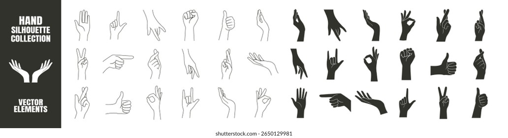 Hand Silhouette Collection. Vector Icons Set on Transparent Background