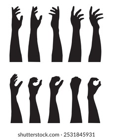Silueta de la mano, Diferentes posiciones Manos, Varias posiciones de Vector de la mano, 