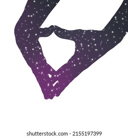  Hand silhouette. The hands are connected. Night sky.