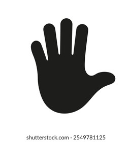 Hand Silhouette Icon Showing Open Palm Gesture. Hand Icon Symbol of Participate, Volunteer, Stop and Vote. Open Palm Hand Icon Signifying Stop or Greeting. Isolated Vector Illustration.