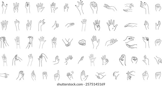 hand silhouette illustration, various hand gestures, perfect hand vector for sign language, communication visuals