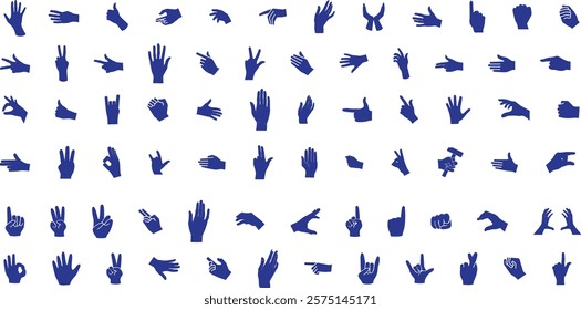 hand silhouette illustration, various hand gestures, perfect hand vector for sign language, communication visuals